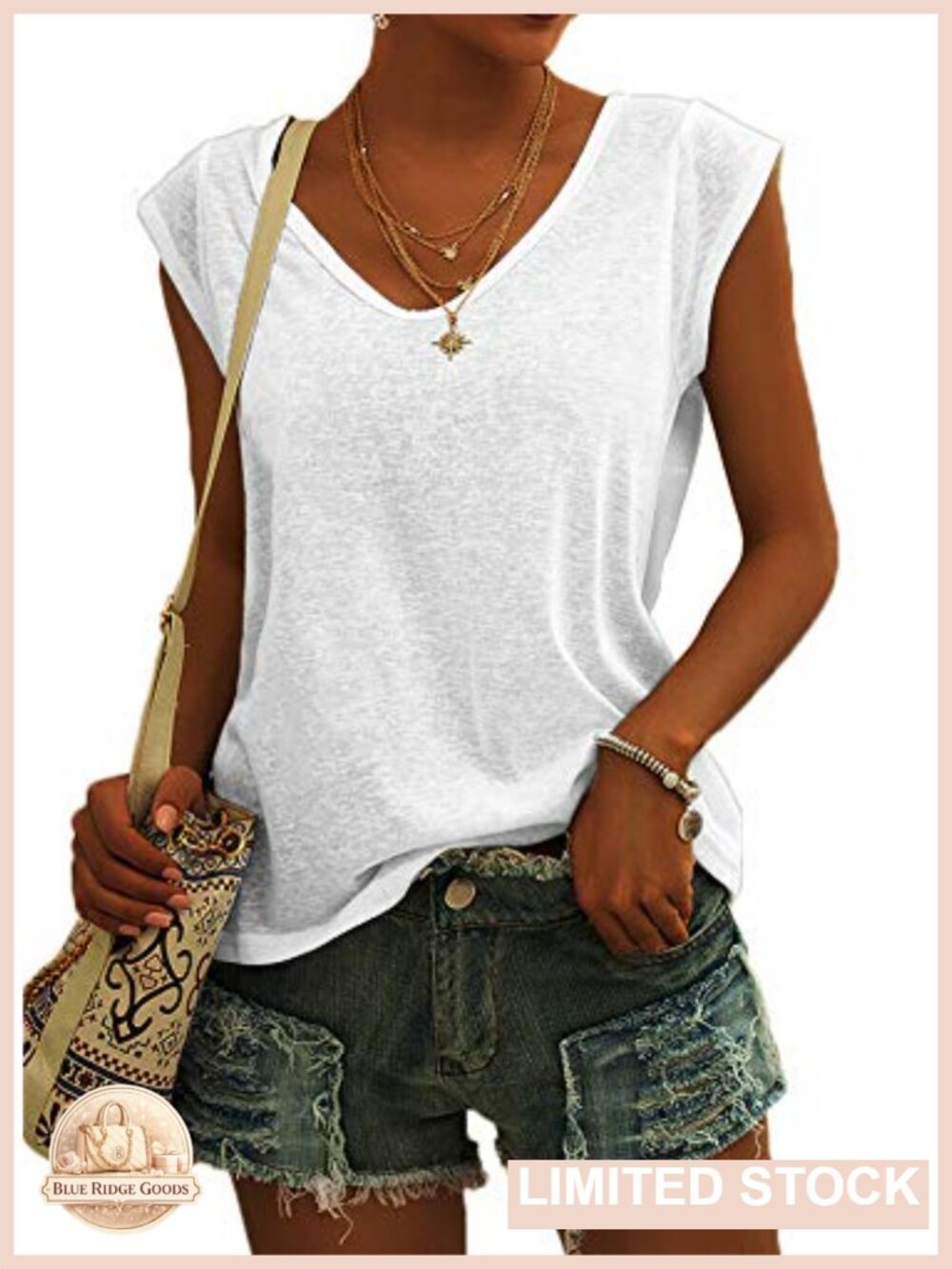 Womens Cap Sleeve V-Neck T-Shirt Loose Fit Casual Basic Tank Top Soft Summer Tee